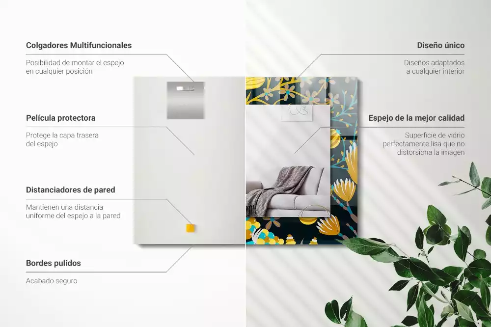 Obdélníkové dekorační zrcadlo Květiny listy vzory