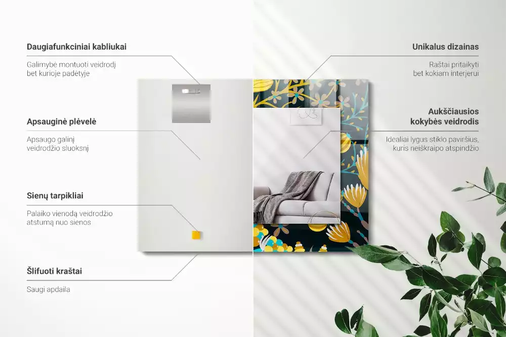 Obdélníkové dekorační zrcadlo Květiny listy vzory