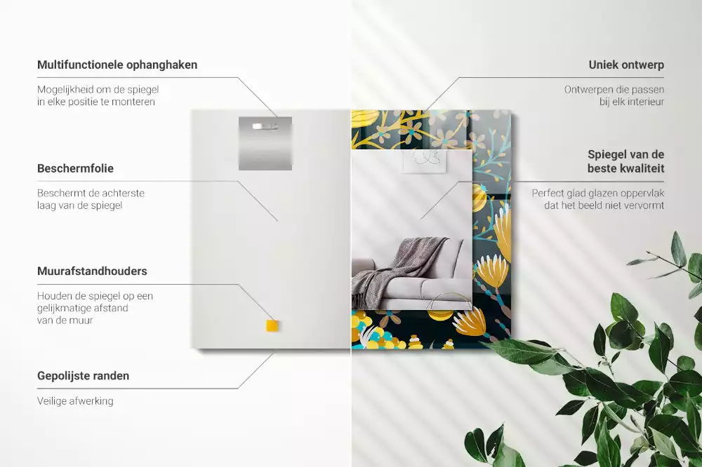 Obdélníkové dekorační zrcadlo Květiny listy vzory