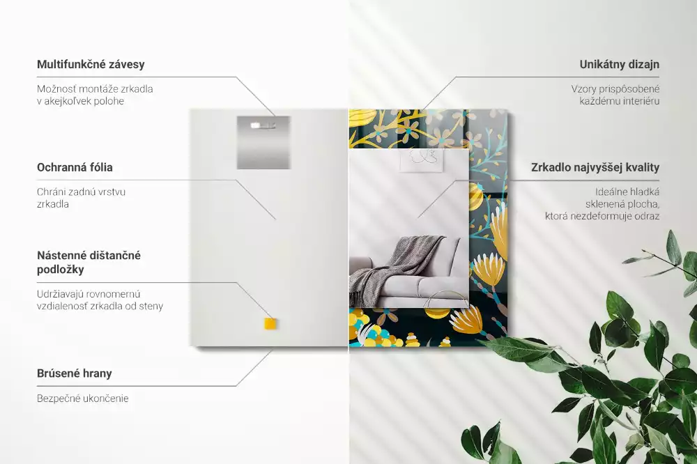 Obdélníkové dekorační zrcadlo Květiny listy vzory