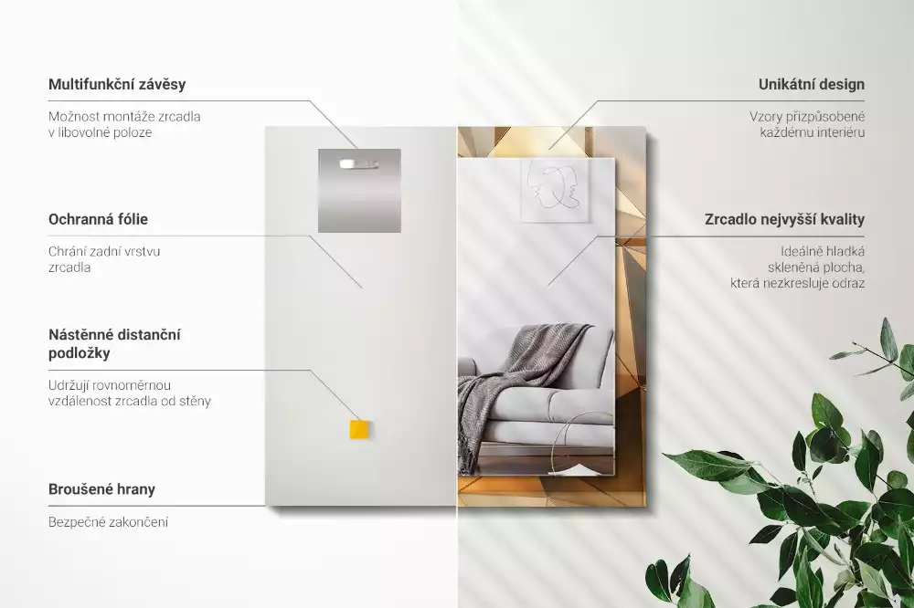 Obdélníkové dekorační zrcadlo Zlaté geometrické vzory
