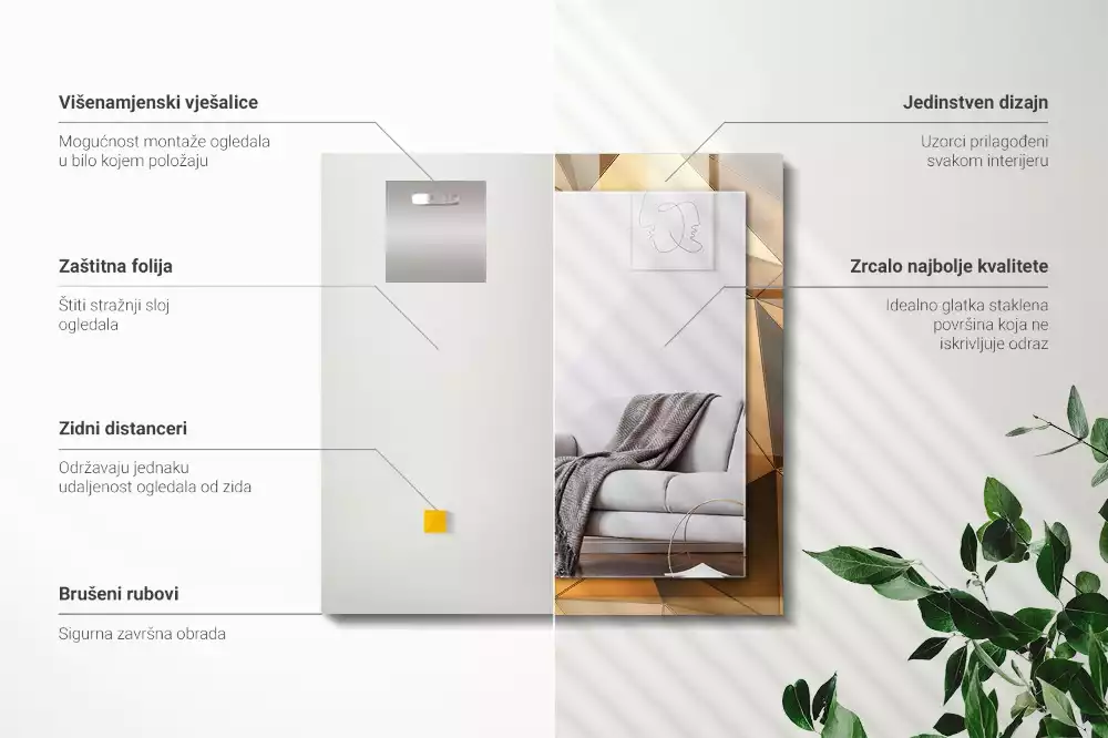 Obdélníkové dekorační zrcadlo Zlaté geometrické vzory