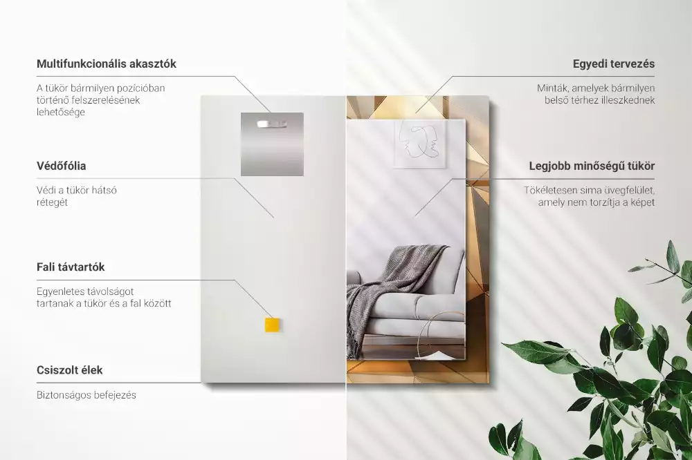 Obdélníkové dekorační zrcadlo Zlaté geometrické vzory