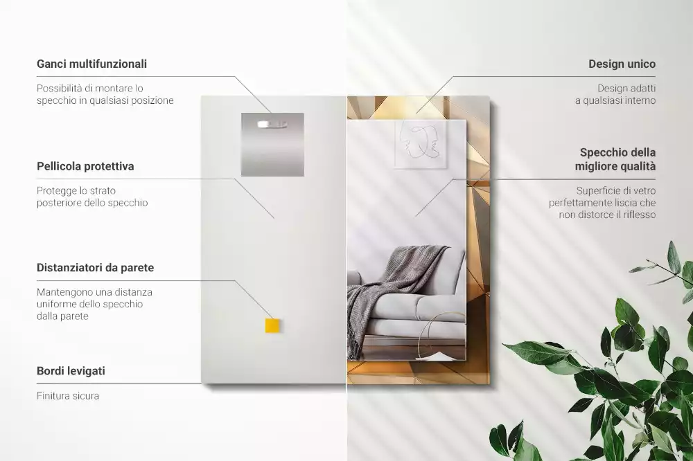 Obdélníkové dekorační zrcadlo Zlaté geometrické vzory