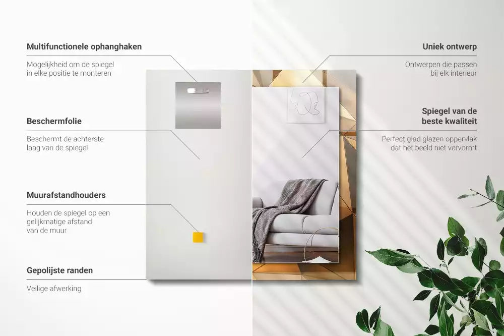 Obdélníkové dekorační zrcadlo Zlaté geometrické vzory