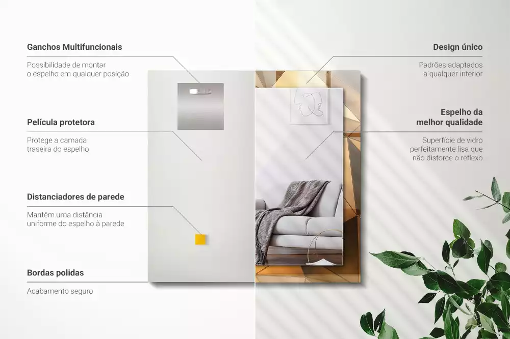 Obdélníkové dekorační zrcadlo Zlaté geometrické vzory