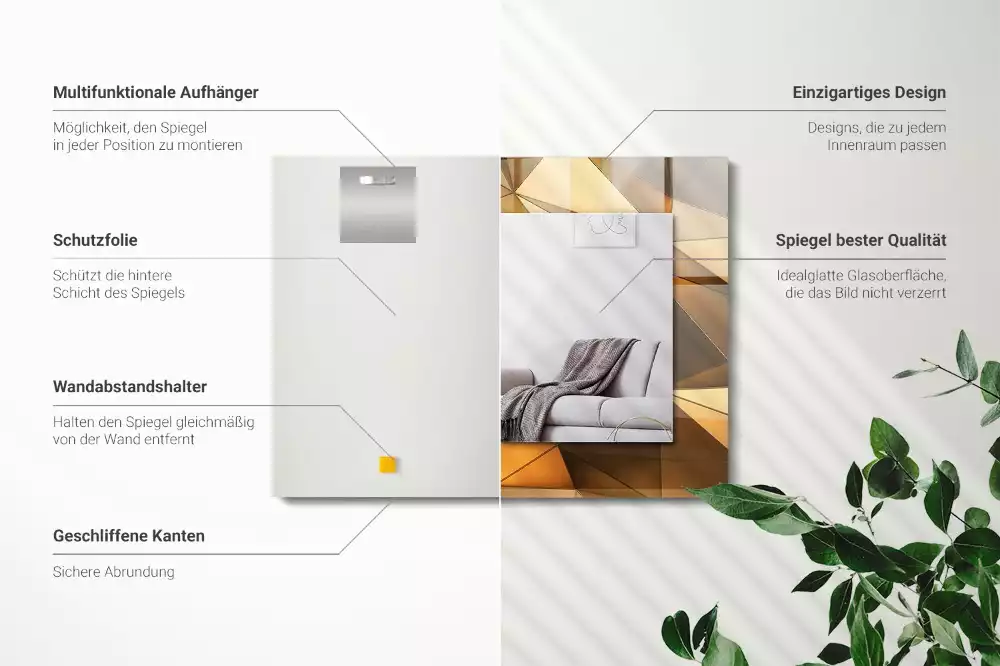 Obdélníkové dekorační zrcadlo Zlaté geometrické vzory