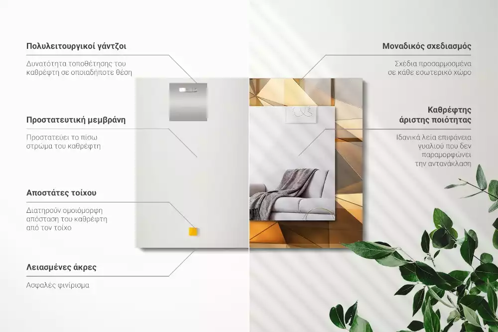 Obdélníkové dekorační zrcadlo Zlaté geometrické vzory