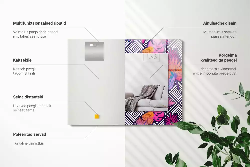 Obdélníkové dekorační zrcadlo Barevné tropické listy