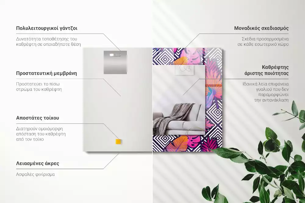 Obdélníkové dekorační zrcadlo Barevné tropické listy