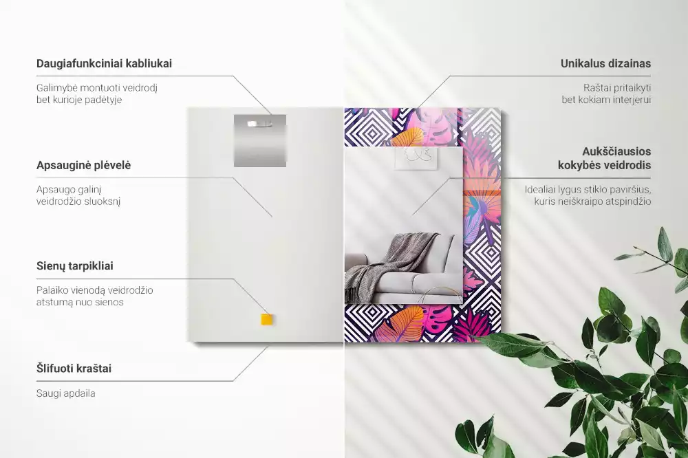 Obdélníkové dekorační zrcadlo Barevné tropické listy