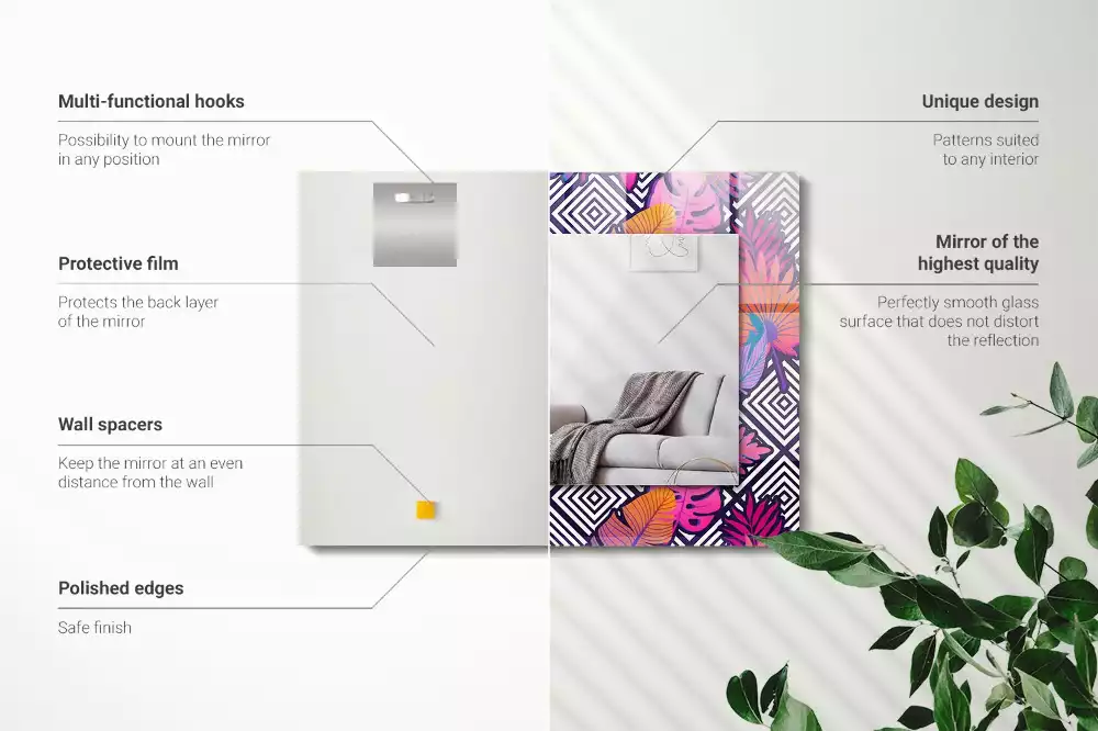 Obdélníkové dekorační zrcadlo Barevné tropické listy