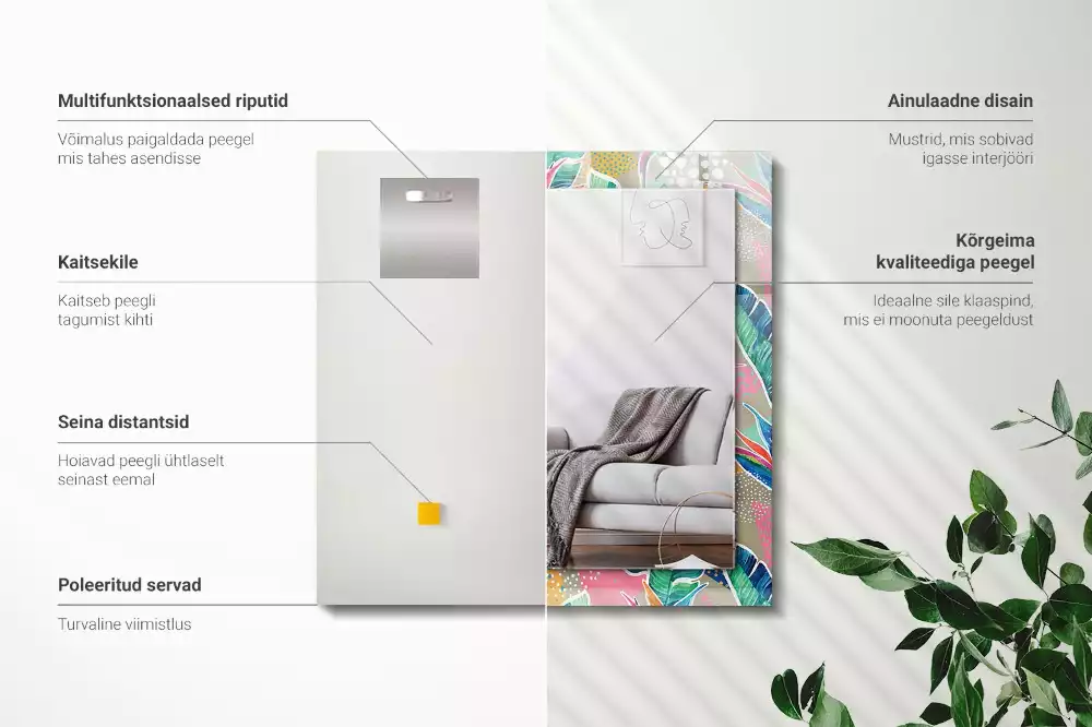 Obdélníkové dekorační zrcadlo Květiny a listy