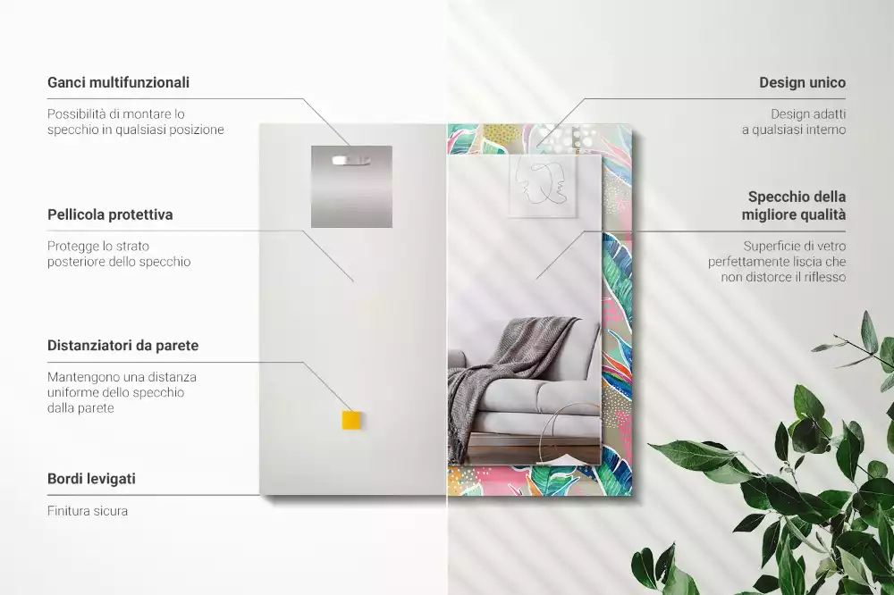 Obdélníkové dekorační zrcadlo Květiny a listy