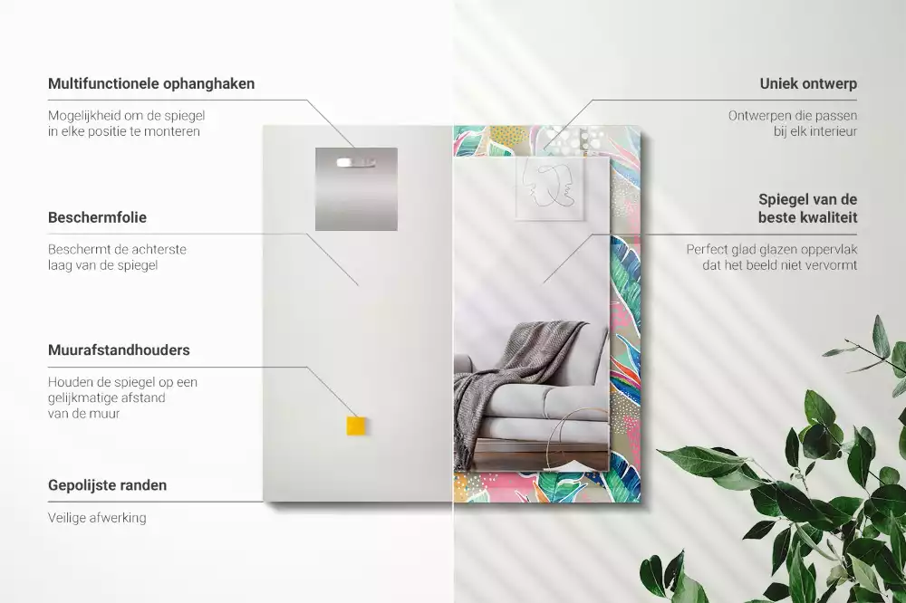 Obdélníkové dekorační zrcadlo Květiny a listy