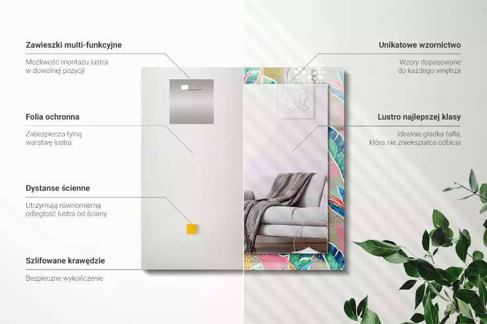 Obdélníkové dekorační zrcadlo Květiny a listy