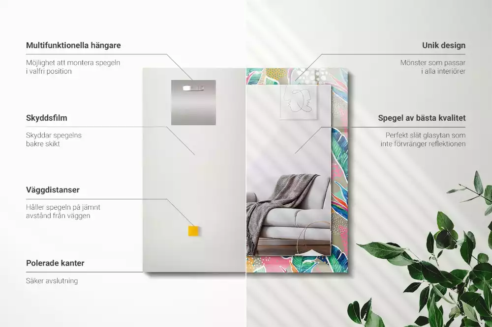 Obdélníkové dekorační zrcadlo Květiny a listy