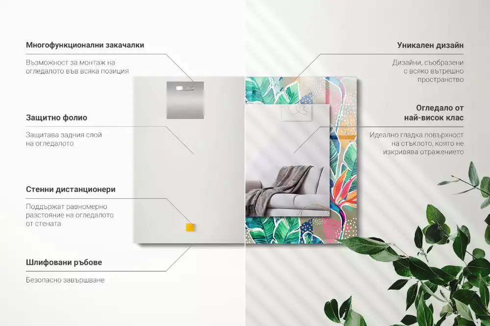 Obdélníkové dekorační zrcadlo Květiny a listy