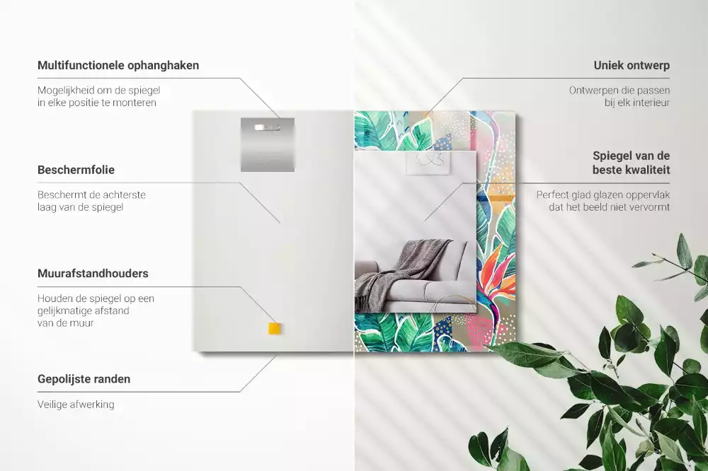 Obdélníkové dekorační zrcadlo Květiny a listy