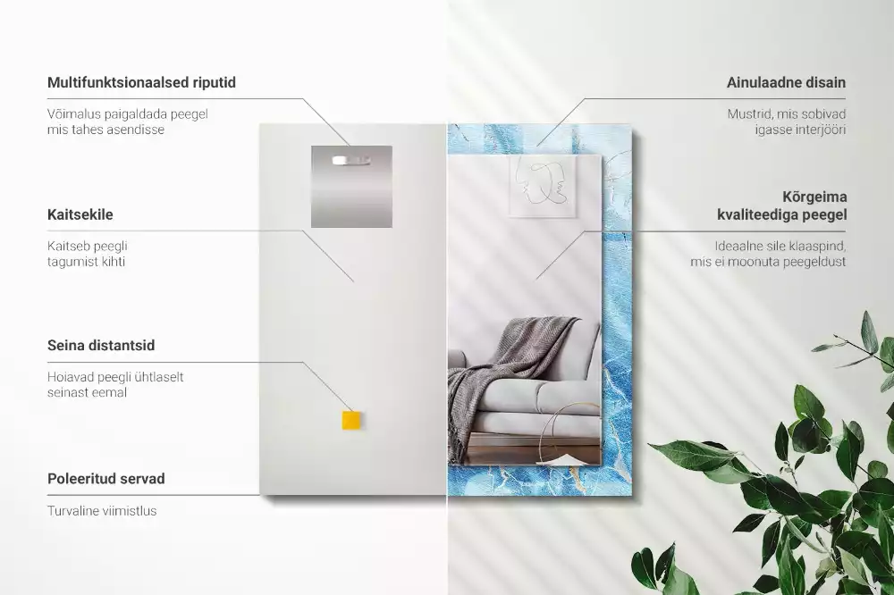 Obdélníkové dekorační zrcadlo Modrý mramorový vzor