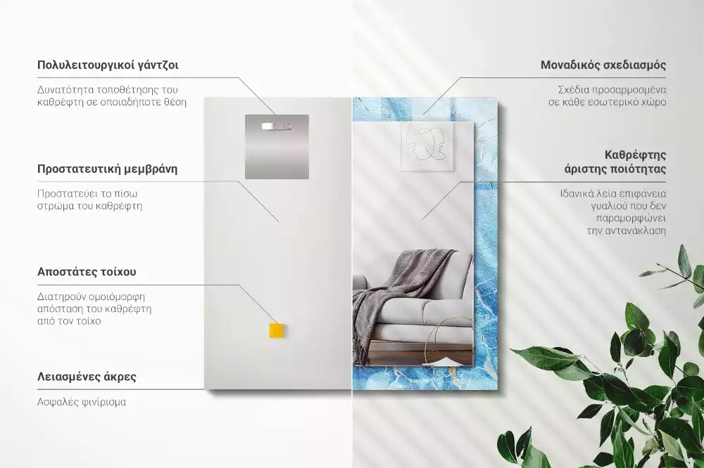 Obdélníkové dekorační zrcadlo Modrý mramorový vzor