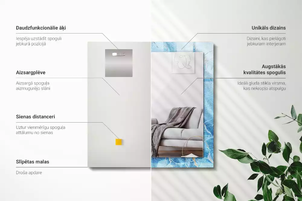 Obdélníkové dekorační zrcadlo Modrý mramorový vzor