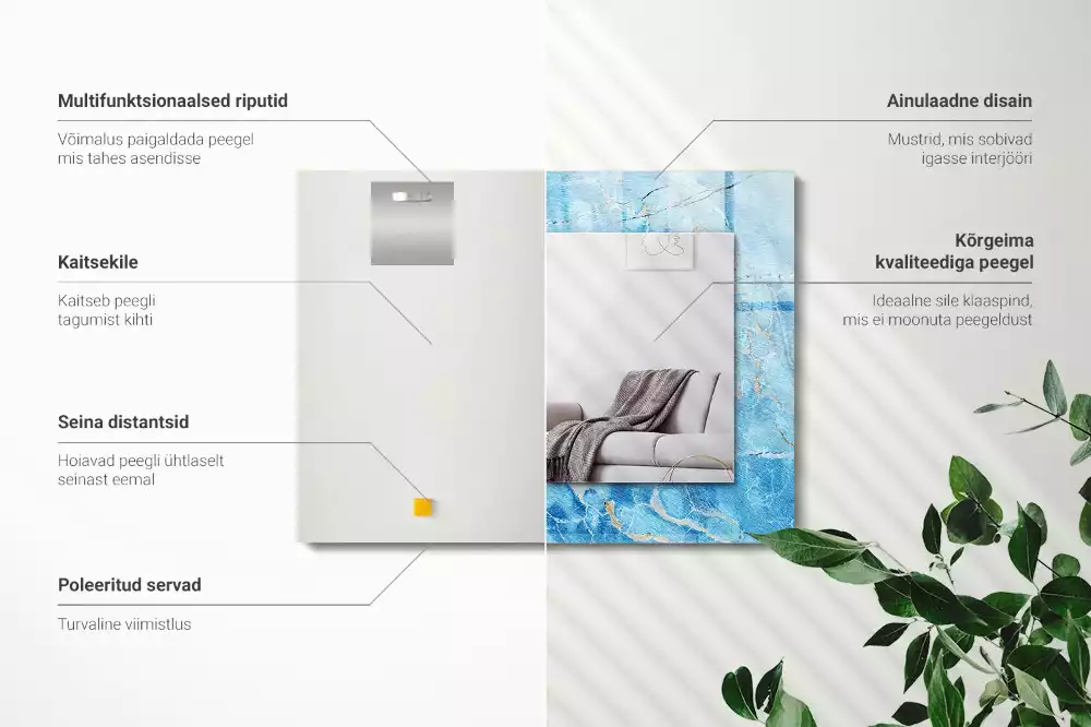 Obdélníkové dekorační zrcadlo Modrý mramorový vzor