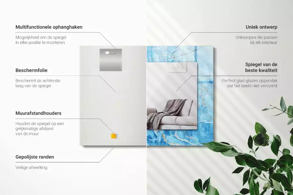 Obdélníkové dekorační zrcadlo Modrý mramorový vzor