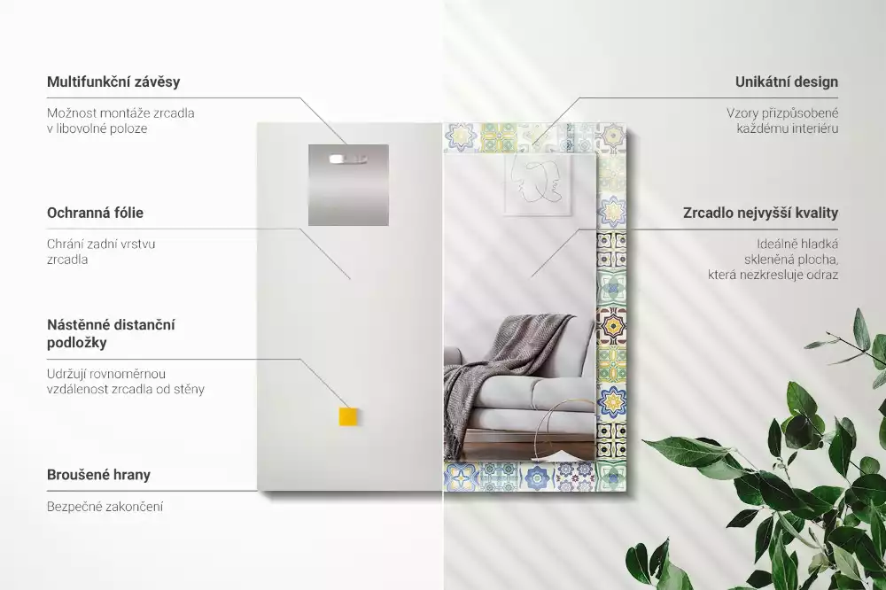 Obdélníkové dekorační zrcadlo Barevné vzory dlaždic