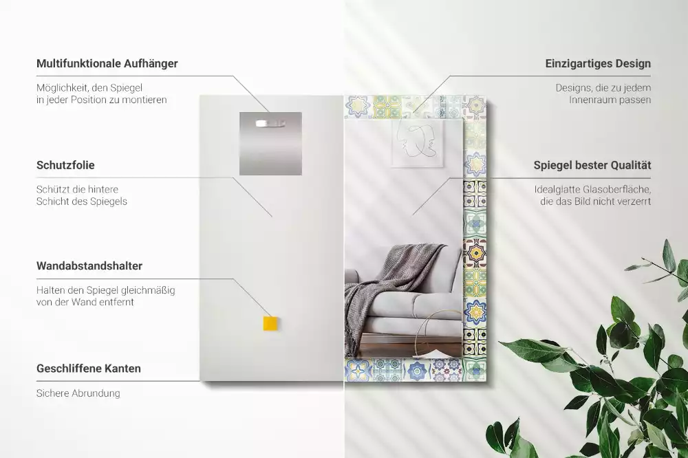 Obdélníkové dekorační zrcadlo Barevné vzory dlaždic