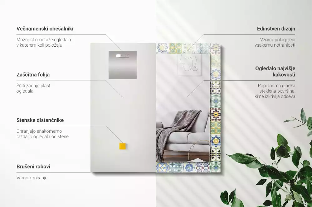 Obdélníkové dekorační zrcadlo Barevné vzory dlaždic