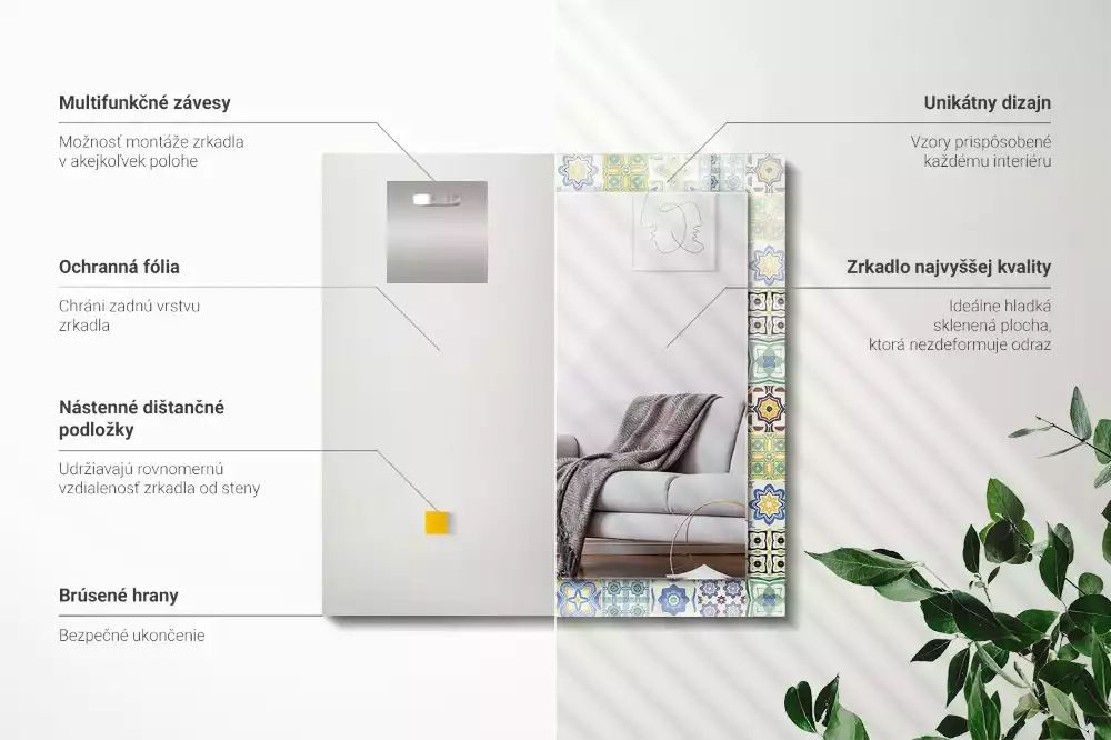 Obdélníkové dekorační zrcadlo Barevné vzory dlaždic