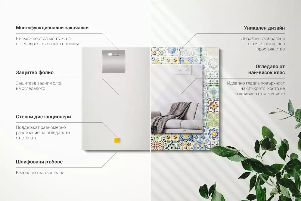 Obdélníkové dekorační zrcadlo Barevné vzory dlaždic