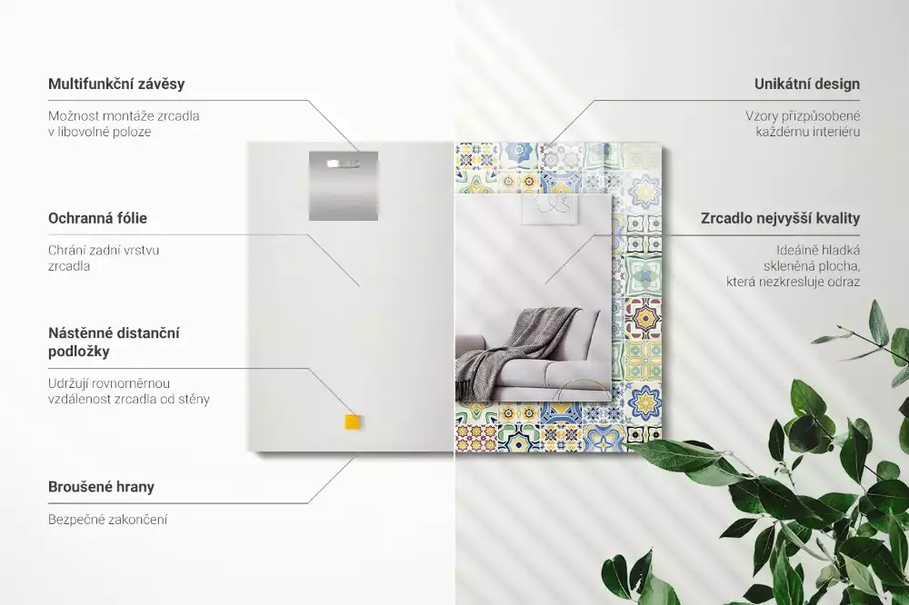 Obdélníkové dekorační zrcadlo Barevné vzory dlaždic