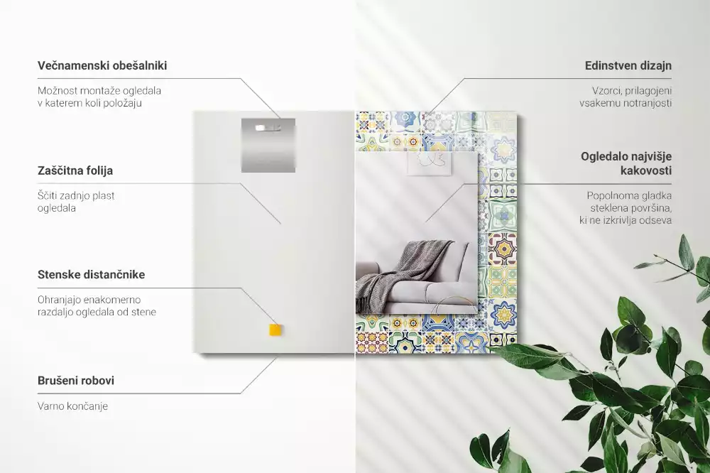 Obdélníkové dekorační zrcadlo Barevné vzory dlaždic