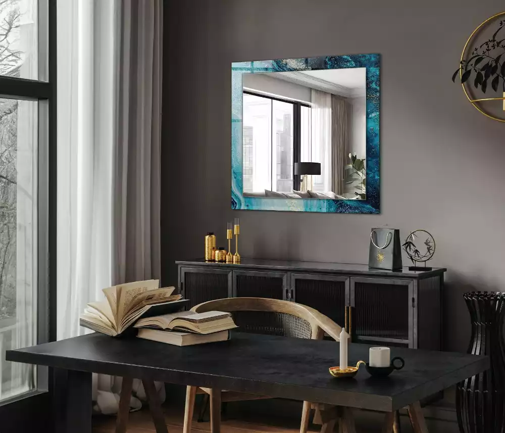 Obdélníkové dekorační zrcadlo Abstraktní modré umění