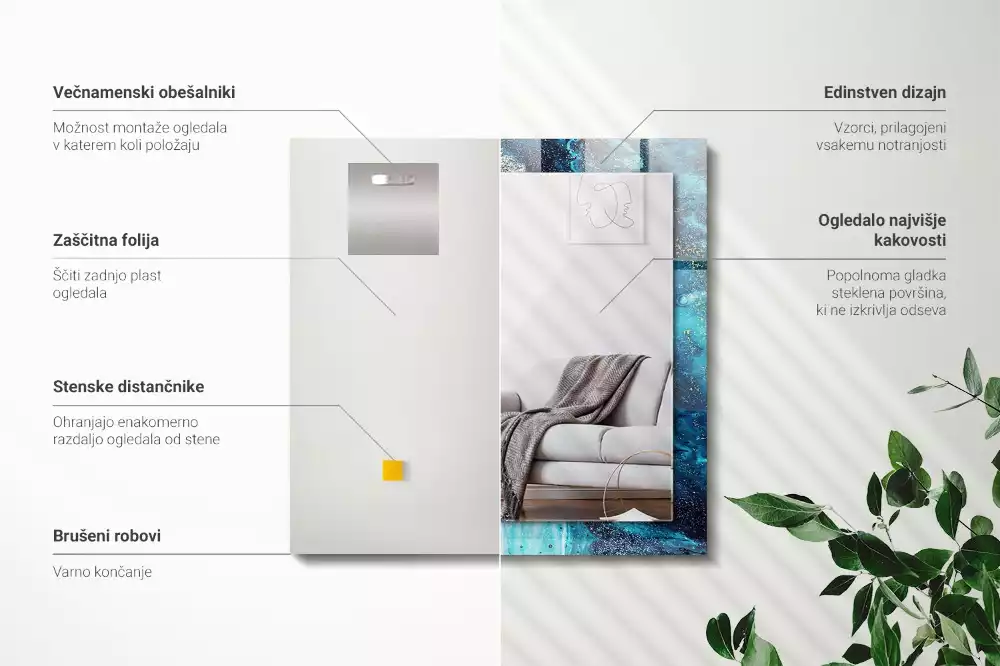 Obdélníkové dekorační zrcadlo Abstraktní modré umění