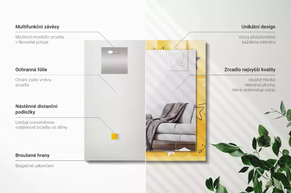 Obdélníkové dekorační zrcadlo Kresby různých hvězd