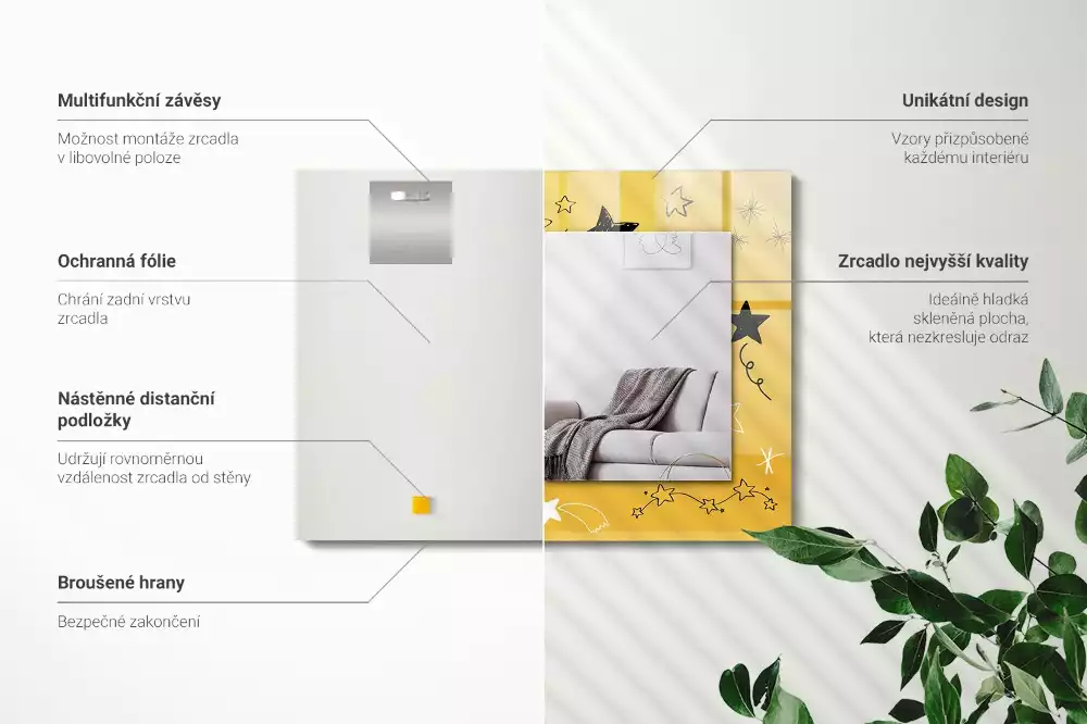 Obdélníkové dekorační zrcadlo Kresby různých hvězd