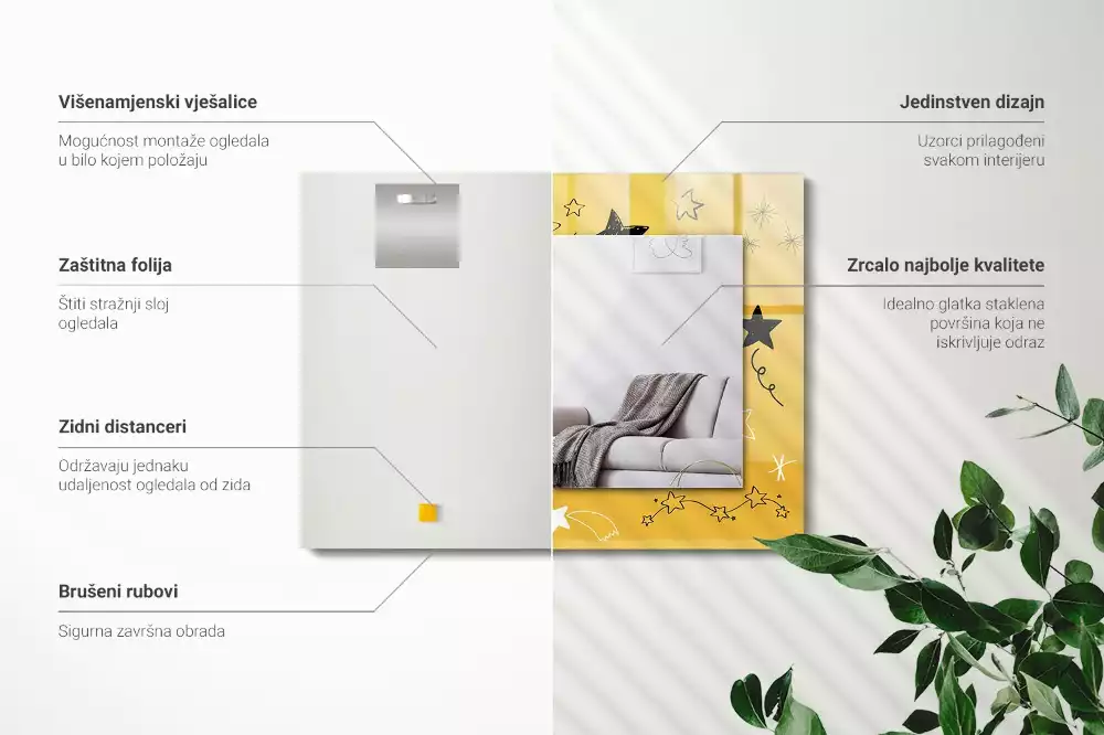 Obdélníkové dekorační zrcadlo Kresby různých hvězd
