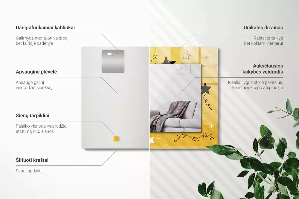 Obdélníkové dekorační zrcadlo Kresby různých hvězd