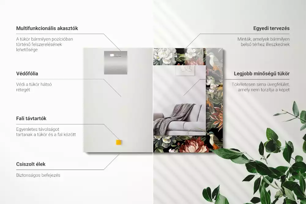 Obdélníkové dekorační zrcadlo Květiny a ptáci