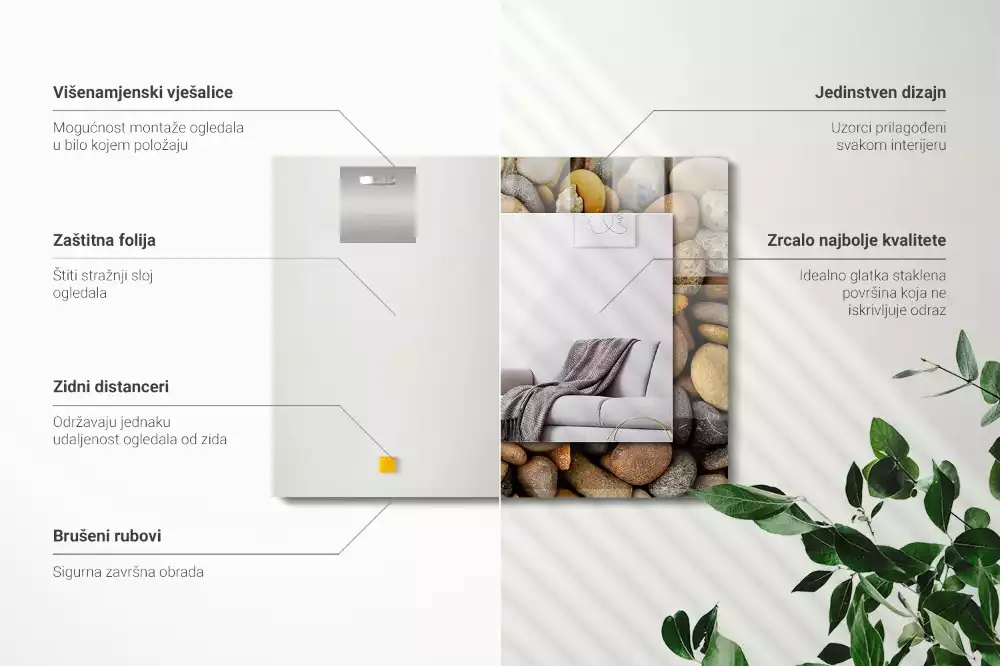 Obdélníkové dekorační zrcadlo Barevné hladké kameny