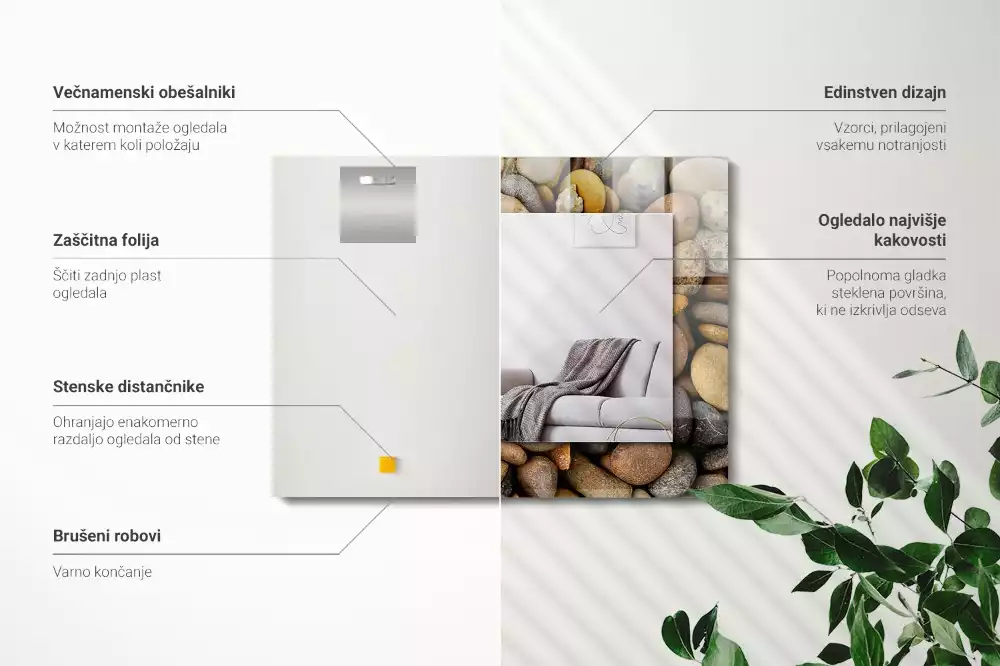 Obdélníkové dekorační zrcadlo Barevné hladké kameny