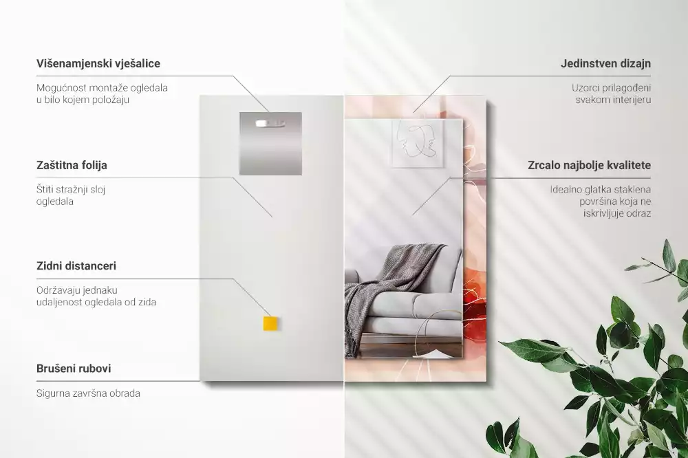 Obdélníkové dekorační zrcadlo Abstraktní květinové vzory