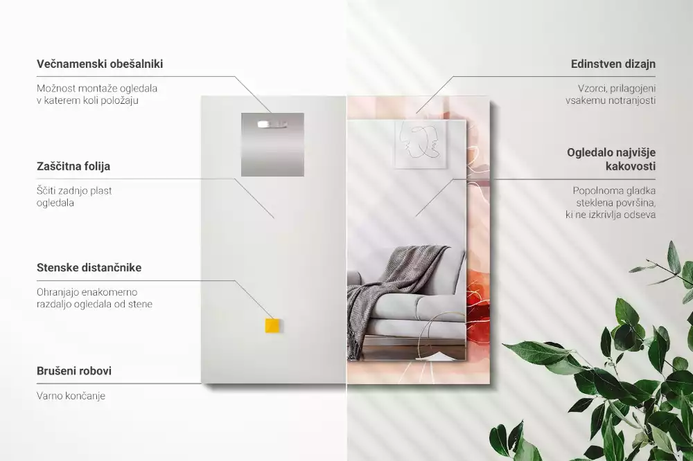 Obdélníkové dekorační zrcadlo Abstraktní květinové vzory