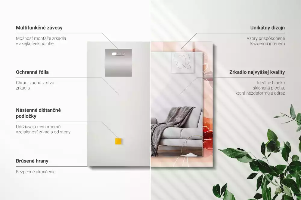 Obdélníkové dekorační zrcadlo Abstraktní květinové vzory
