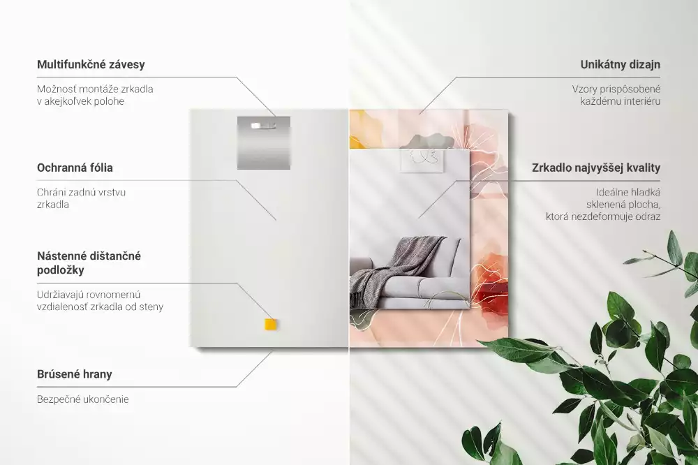 Obdélníkové dekorační zrcadlo Abstraktní květinové vzory