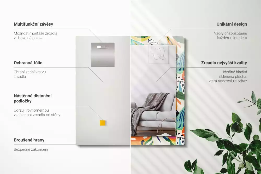 Obdélníkové dekorační zrcadlo Vzor barevné listy