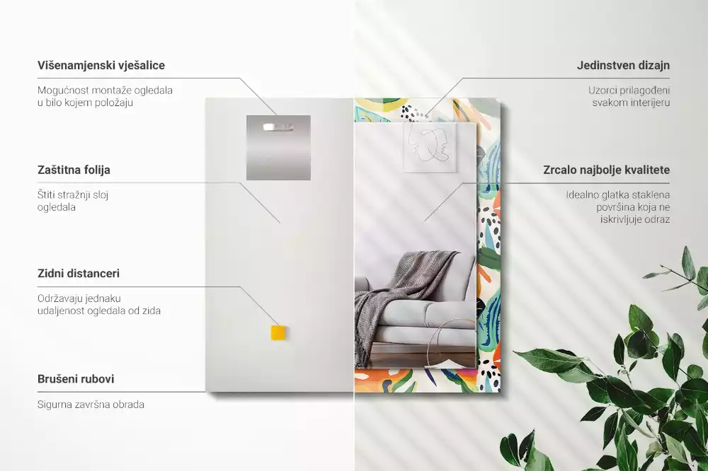 Obdélníkové dekorační zrcadlo Vzor barevné listy